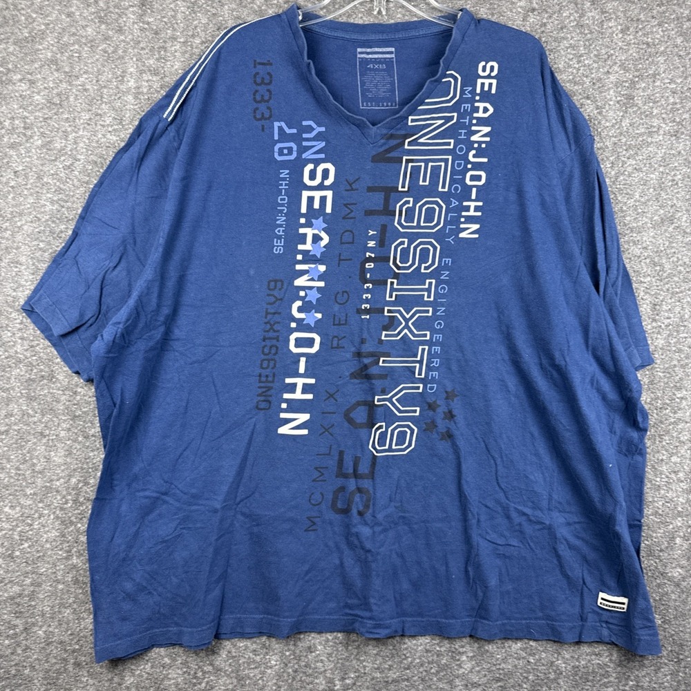 Sean John 4XB Shirt Mens Blue V-Neck One9Sixty9‎ Graphic Big Tall Streetwear Y2K